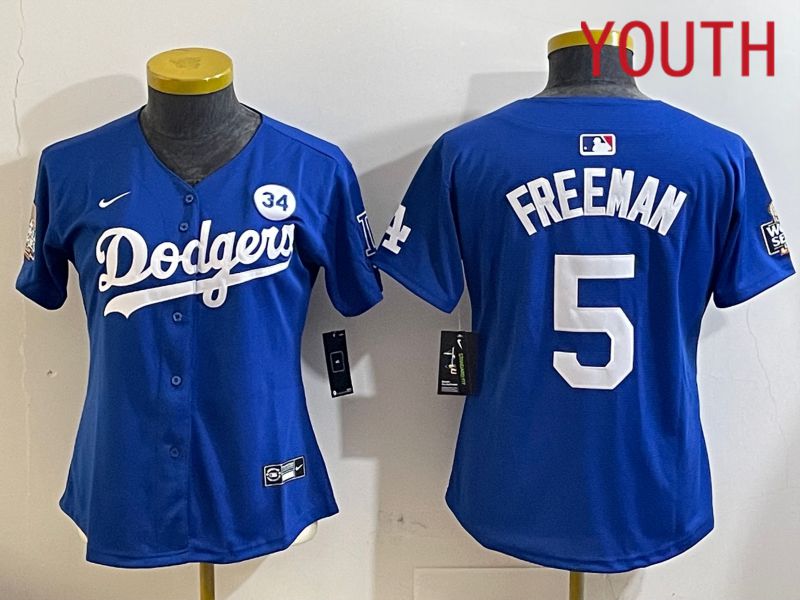 Youth Los Angeles Dodgers #5 Freeman Blue Game 2024 Nike MLB Jersey style 1121->youth mlb jersey->Youth Jersey